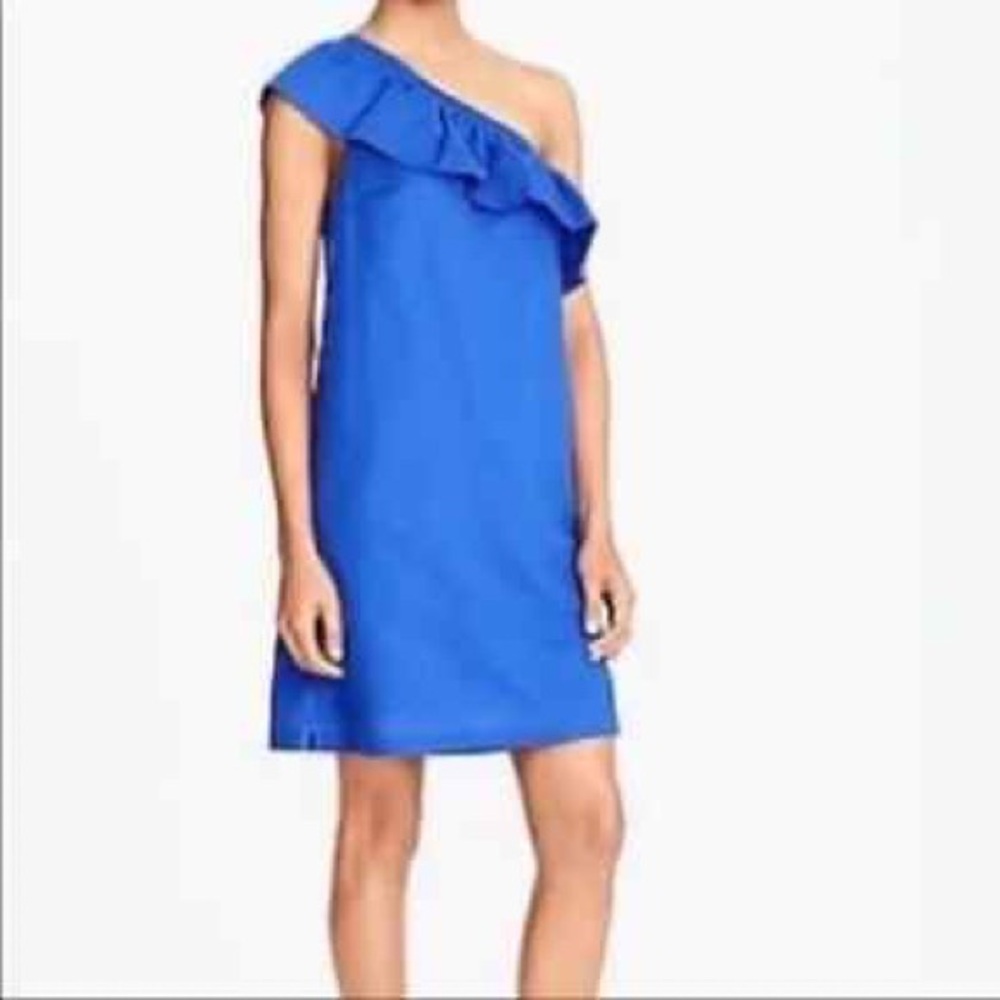 J. Crew Ruffle One-Shoulder Linen Dress - Picture 1 of 5